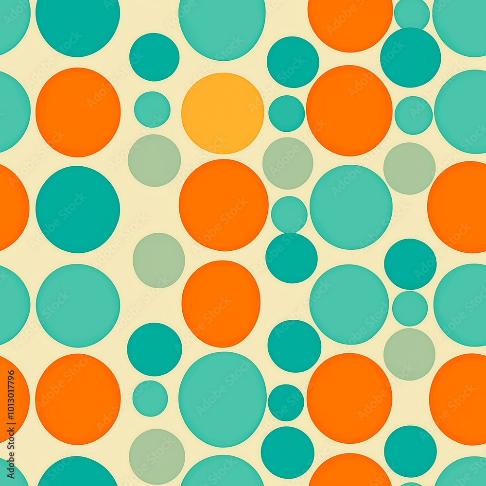 A seamless retro-inspired pattern featuring bold circles in vibrant orange teal A seamless retro-inspired pattern featuring bold circles in vibrant orange teal