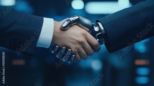 Handshake Between Human and Robot in a Futuristic Business Setting