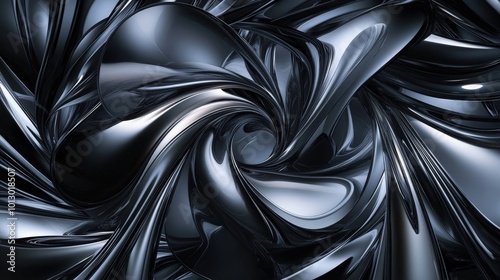 Wallpaper Mural An illustration with a swirling black and silver abstract futuristic pattern, highlighted by sharp metallic edges and optical illusions Torontodigital.ca