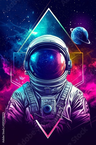 Wallpaper Mural Retro Futuristic Astronaut in Colorful Galaxy Design Torontodigital.ca