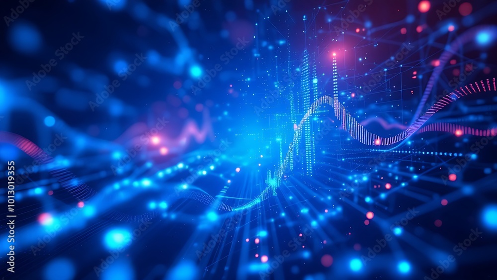 Abstract digital background with glowing dots and lines representing data connections