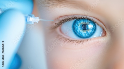 World diabetes day: close-up of eye with syringe highlighting medical awareness and health care