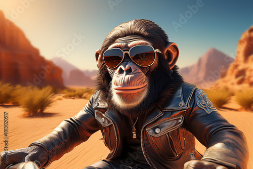 Affe auf dem Motorrad