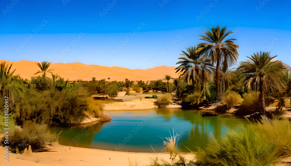 vibrant, green oasis nestled within a vast, arid desert. In the center of the oasis, there vibrant, green oasis nestled within a vast, arid desert. In the center of the oasis, there