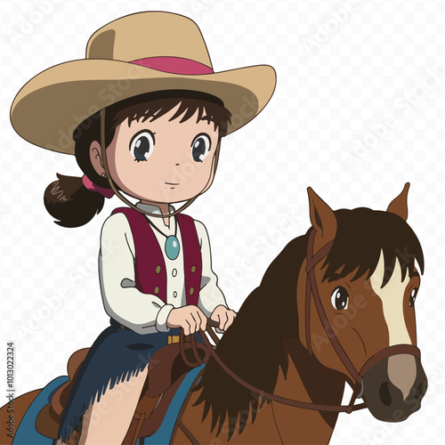 anime girl with a female cowboy hat on her head sticker cowgirl anime cartoon character.