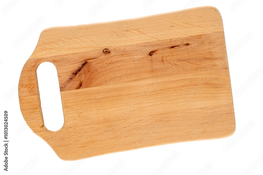One wooden kitchen board , macro, isolated on white background, top view. One wooden kitchen board , macro, isolated on white background, top view.