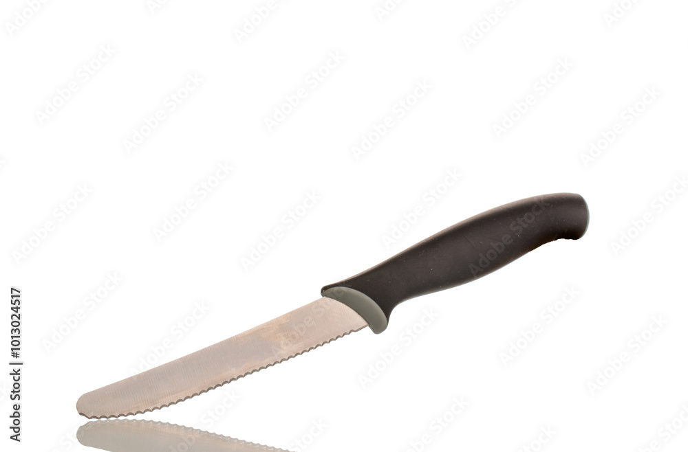 Fototapeta premium One metal kitchen knife, macro, isolated on white background.