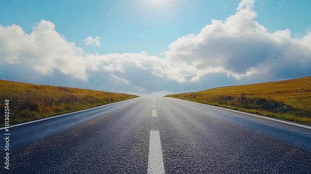 Naklejka premium A straight road stretches into the distance, symbolizing progress and new beginnings in your journey of self-reflection