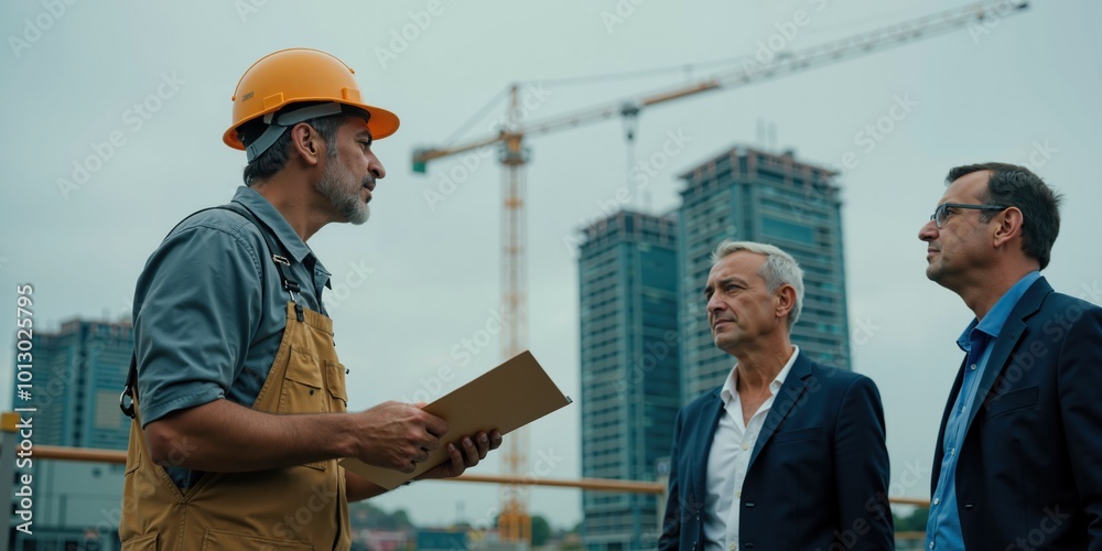 Indian Construction Worker and Engineers Collaborating for Development Project On-Site Indian Construction Worker and Engineers Collaborating for Development Project On-Site