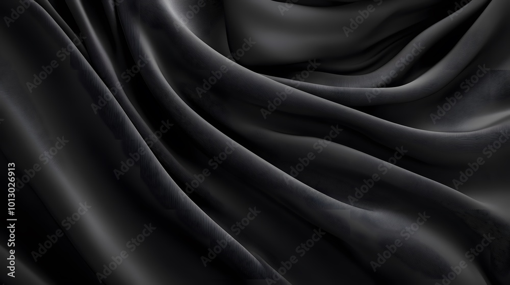 Fototapeta premium Black textures wallpaper with abstract, smooth silk waves pattern
