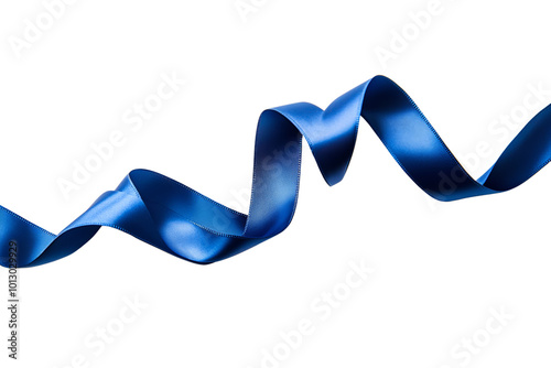 Curved blue ribbon isolated on a white background, perfect for elegant design elements or festive decorations.