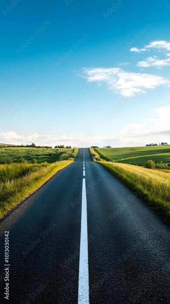 Fototapeta premium A straight road stretches into the distance, symbolizing progress and new beginnings in your journey of self-reflection