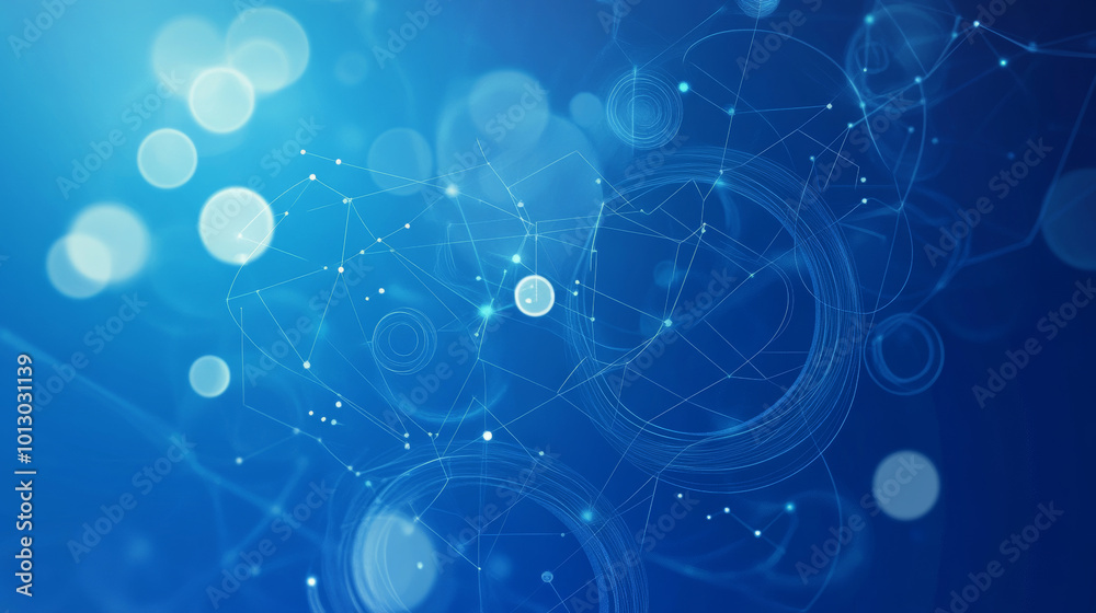 A cool blue background with circles, lines, and shapes, perfect for a laptop design. This abstract design is ideal for showcasing your business.low poly wireframe.