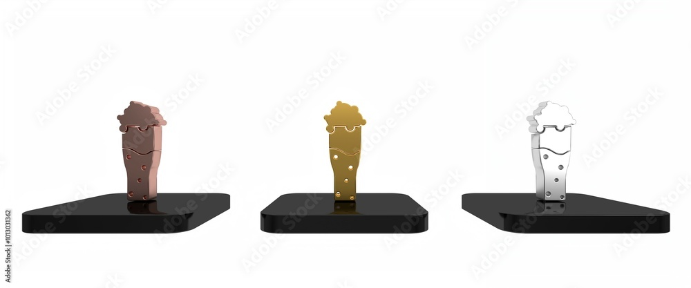 Colorful Glass of beer icon isolated on white background. Minimalism concept. 3D render illustration Colorful Glass of beer icon isolated on white background. Minimalism concept. 3D render illustration