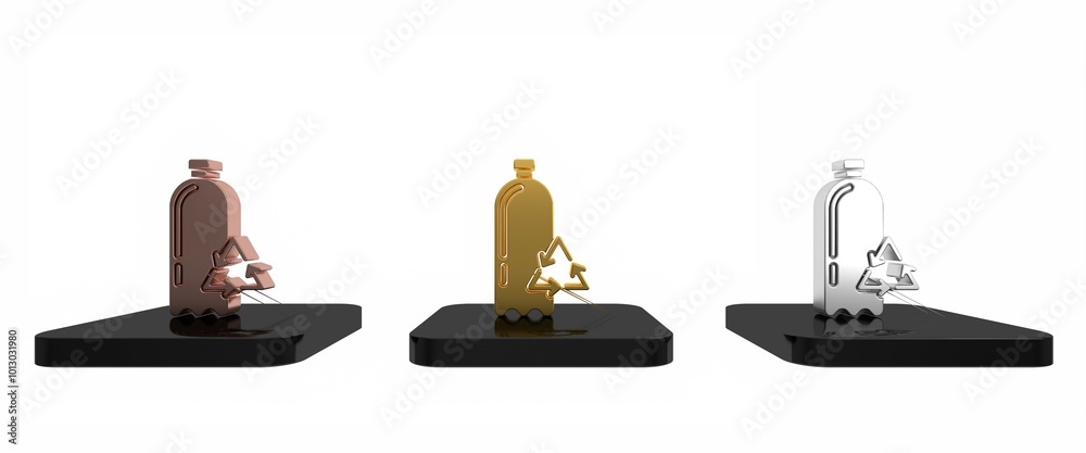 Colorful Recycling plastic bottle icon isolated on white background. Minimalism concept. 3D render illustration