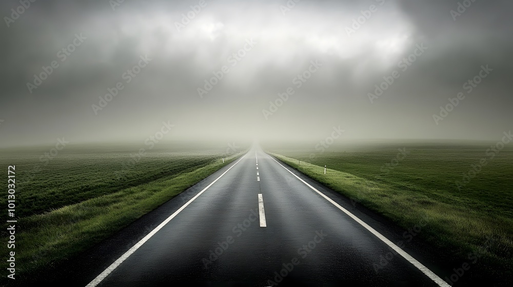 Fototapeta premium A straight road stretches into the distance, symbolizing progress and new beginnings in your journey of self-reflection