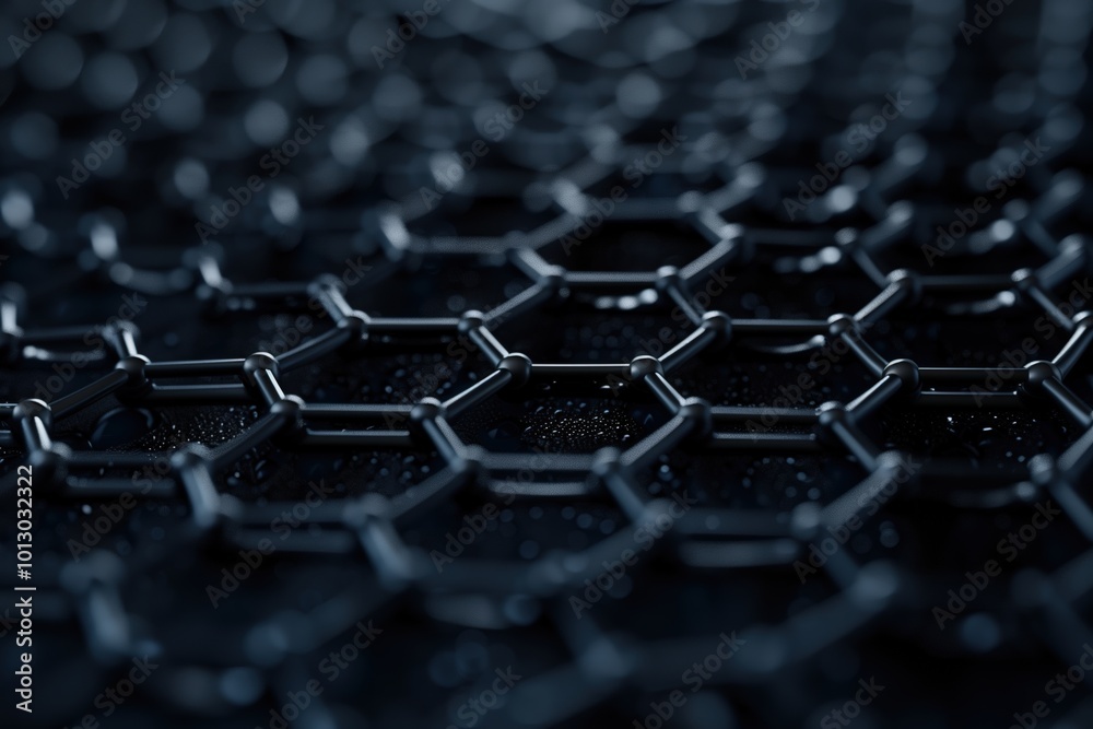 Obraz premium Close-up of hexagonal mesh structure in dark lighting