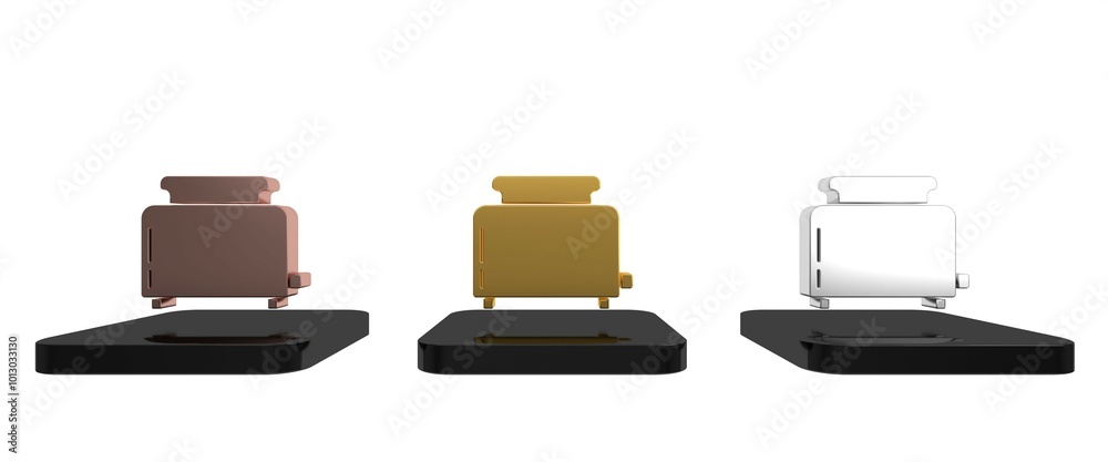 Colorful Toaster with toasts icon isolated on white background. Minimalism concept. 3D render illustration Colorful Toaster with toasts icon isolated on white background. Minimalism concept. 3D render illustration