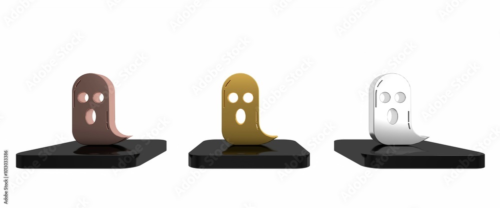 Colorful Ghost icon isolated on white background. Happy Halloween party. Minimalism concept. 3D render illustration Colorful Ghost icon isolated on white background. Happy Halloween party. Minimalism concept. 3D render illustration