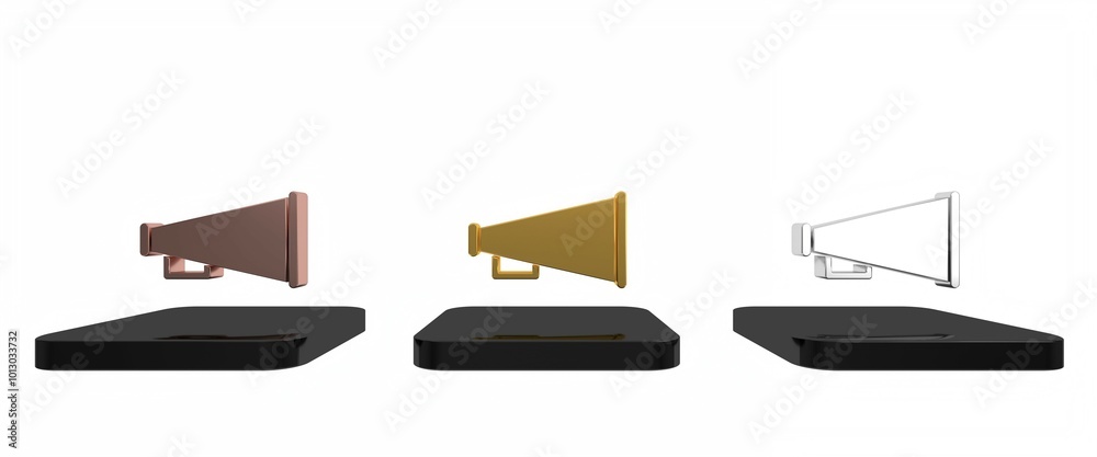 Colorful Megaphone icon isolated on white background. Speaker sign. Minimalism concept. 3D render illustration Colorful Megaphone icon isolated on white background. Speaker sign. Minimalism concept. 3D render illustration
