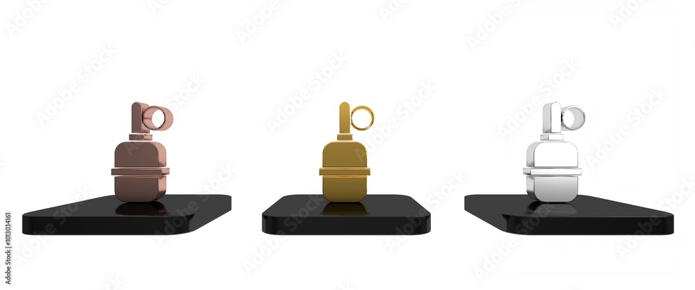 Colorful Hand grenade icon isolated on white background. Bomb explosion. Minimalism concept. 3D render illustration Colorful Hand grenade icon isolated on white background. Bomb explosion. Minimalism concept. 3D render illustration