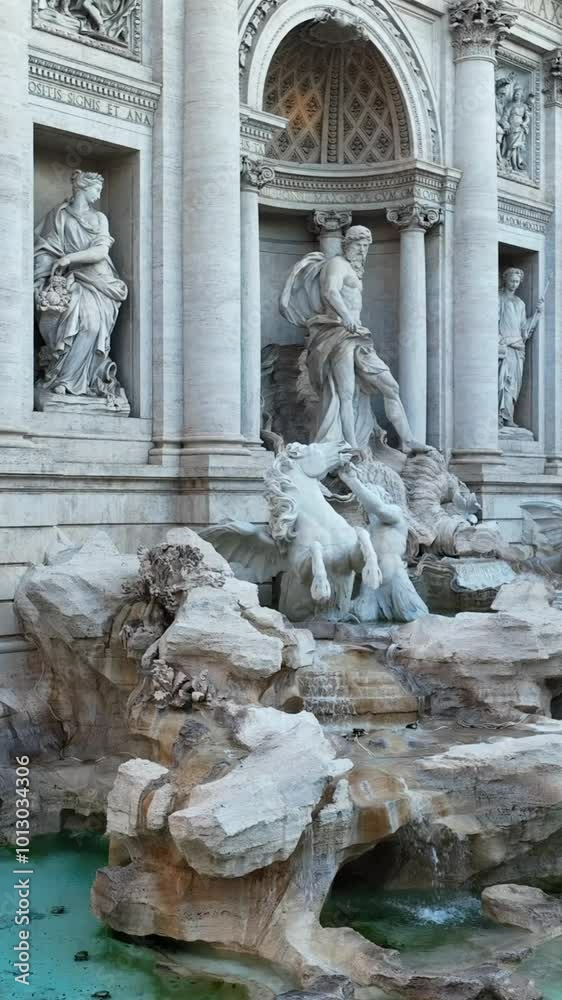Aerial view of the Trevi Fountain, a tourist destination in Rome, Italy.
Top view of the most famous fountain visited by tourists from all over the world. Aerial view of the Trevi Fountain, a tourist destination in Rome, Italy.
Top view of the most famous fountain visited by tourists from all over the world.