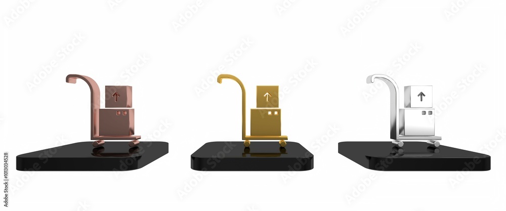 Colorful Hand truck and boxes icon isolated on white background. Dolly symbol. Minimalism concept. 3D render illustration Colorful Hand truck and boxes icon isolated on white background. Dolly symbol. Minimalism concept. 3D render illustration