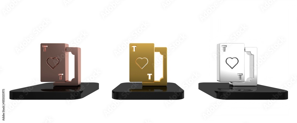 Colorful Playing card with heart symbol icon isolated on white background. Casino gambling. Minimalism concept. 3D render illustration Colorful Playing card with heart symbol icon isolated on white background. Casino gambling. Minimalism concept. 3D render illustration