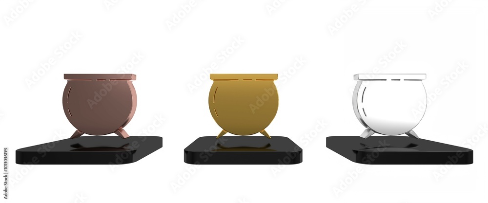 Colorful Witch cauldron icon isolated on white background. Happy Saint Patricks day. Minimalism concept. 3D render illustration Colorful Witch cauldron icon isolated on white background. Happy Saint Patricks day. Minimalism concept. 3D render illustration