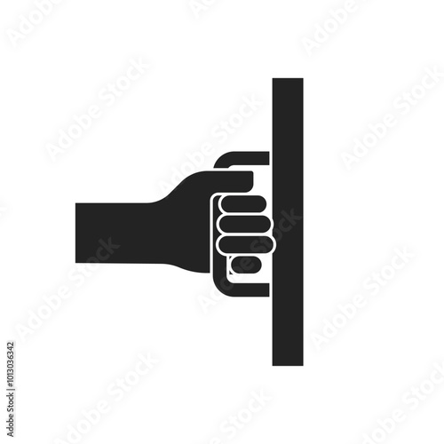 Isolated pictogram push pull door enter and exit door, gate label sign with illustration hand holding door handle