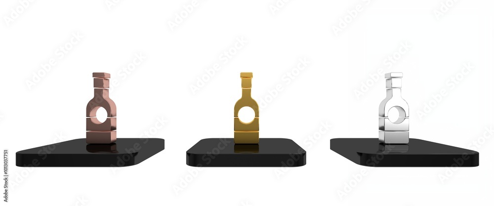Colorful Champagne bottle icon isolated on white background. Minimalism concept. 3D render illustration Colorful Champagne bottle icon isolated on white background. Minimalism concept. 3D render illustration