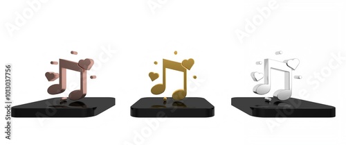 Colorful Music note, tone with hearts icon isolated on white background. Minimalism concept. 3D render illustration
