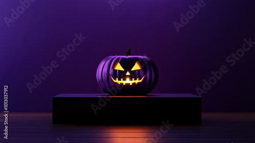 podium lantern jack box gift image o orange pumpkin mockup landscape 3d rendering poduim halloween autumn fall dark haunting jack orange face advertising template advertise promotion festival purple photo