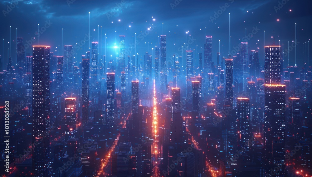 Futuristic Cityscape with Glowing Lights Futuristic Cityscape with Glowing Lights