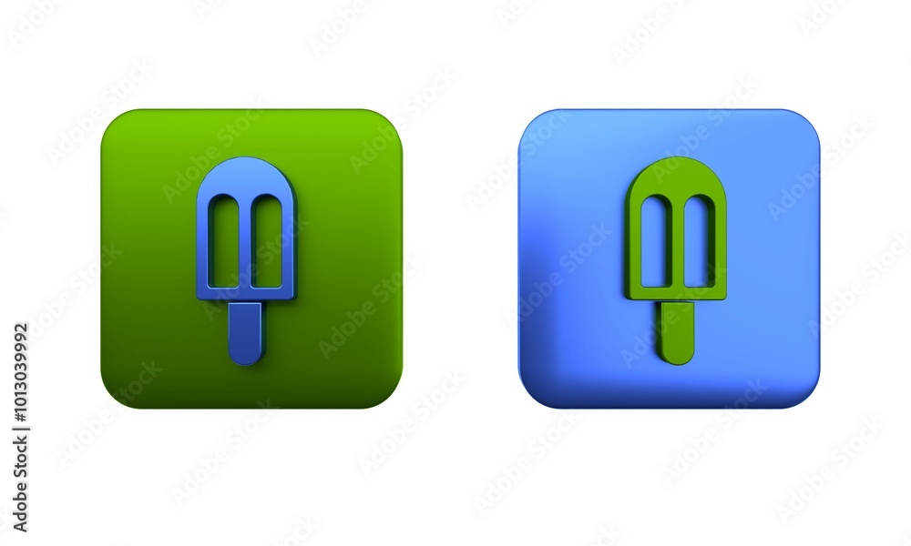 Colorful Ice cream icon isolated on white background. Sweet symbol. Square button. 3D render illustration Colorful Ice cream icon isolated on white background. Sweet symbol. Square button. 3D render illustration