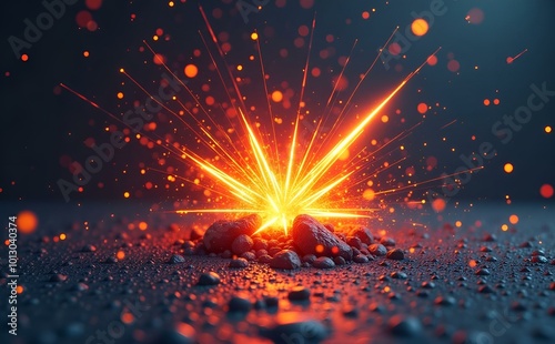 A detailed close-up of a spark igniting from a metal object, highlighting the vibrant light and dynamic energy of the moment. photo