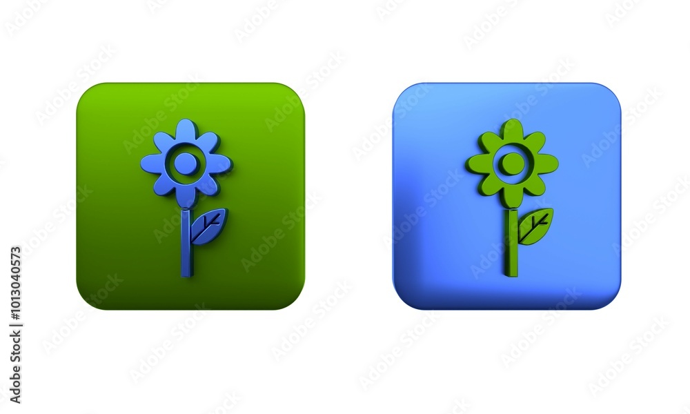 Colorful Flower icon isolated on white background. Square button. 3D render illustration Colorful Flower icon isolated on white background. Square button. 3D render illustration