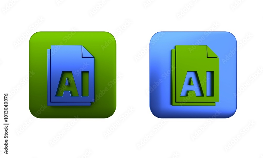 Colorful AI file document. Download ai button icon isolated on white background. AI file symbol. Square button. 3D render illustration Colorful AI file document. Download ai button icon isolated on white background. AI file symbol. Square button. 3D render illustration