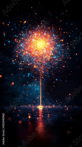 Spectacular Explosion of Colorful Sparks Rising from the Water, Ideal for Festive and Magical New Year’s Phone Screensavers
