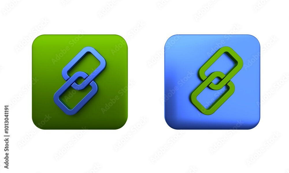 Colorful Chain link icon isolated on white background. Link single. Square button. 3D render illustration Colorful Chain link icon isolated on white background. Link single. Square button. 3D render illustration