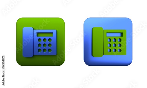 Colorful Telephone icon isolated on white background. Landline phone. Square button. 3D render illustration