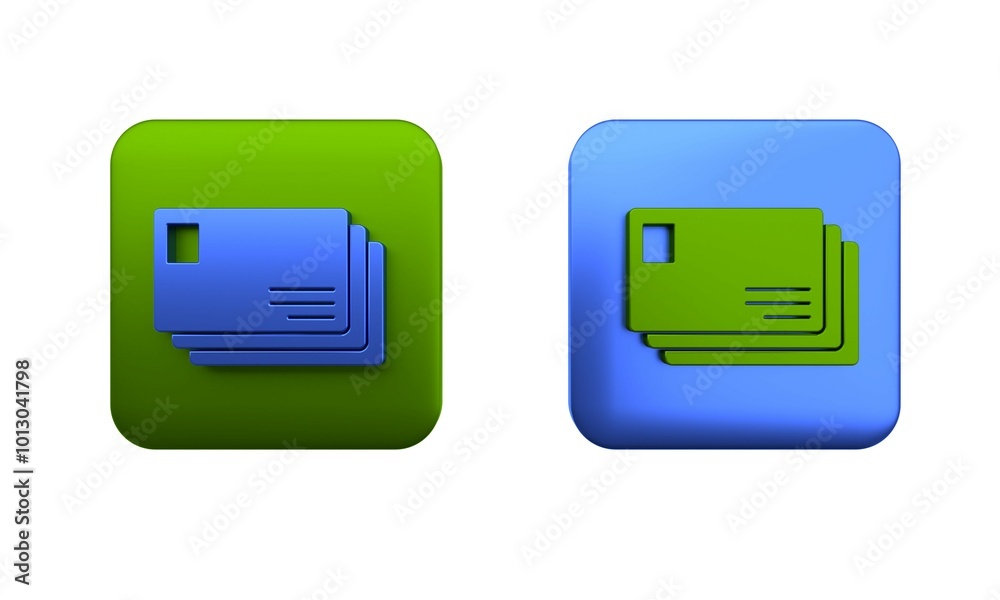 Colorful Envelope icon isolated on white background. Email message letter symbol. Square button. 3D render illustration