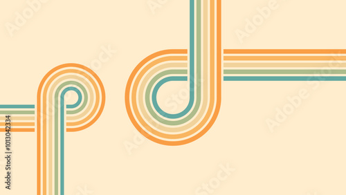 Abstract background of rainbow groovy Wavy Line design in 1970s Hippie Retro style. Vector pattern ready to use for cloth, textile, wrap and other.