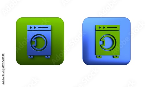 Colorful Washer icon isolated on white background. Washing machine icon. Clothes washer - laundry machine. Home appliance symbol. Square button. 3D render illustration