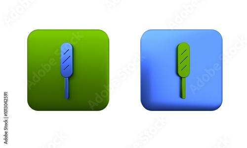 Colorful Corn dog icon isolated on white background. Traditional american fast food. Square button. 3D render illustration photo