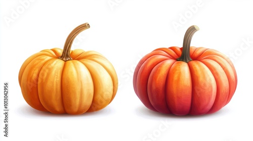 Two pumpkins isolated on white background