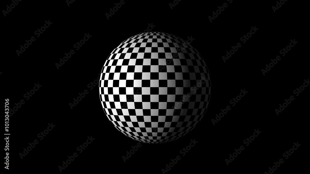 A three-dimensional ball with a checkerboard pattern rotates on a black background. 4K video A three-dimensional ball with a checkerboard pattern rotates on a black background. 4K video