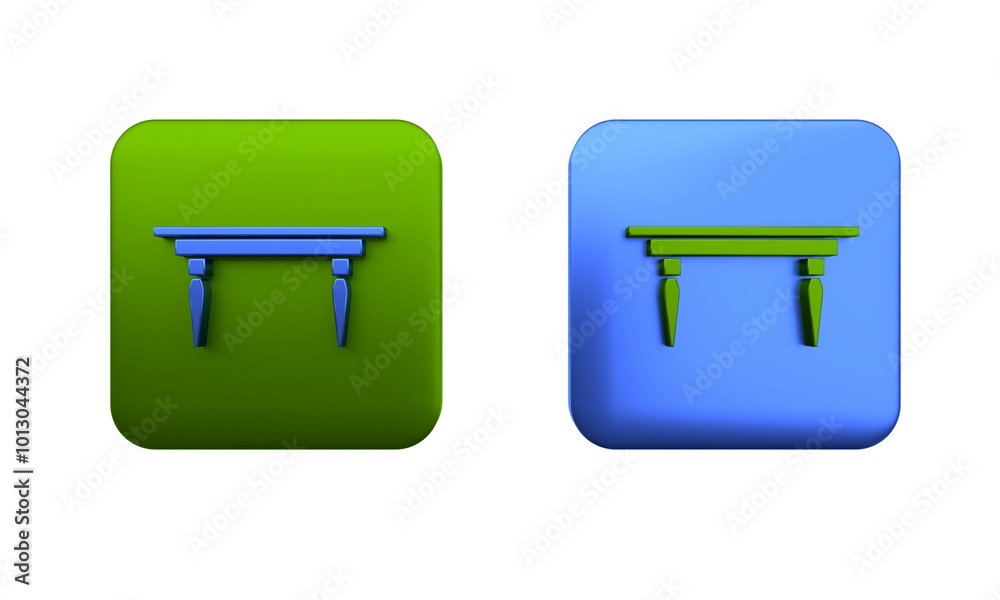 Colorful Wooden table icon isolated on white background. Square button. 3D render illustration Colorful Wooden table icon isolated on white background. Square button. 3D render illustration