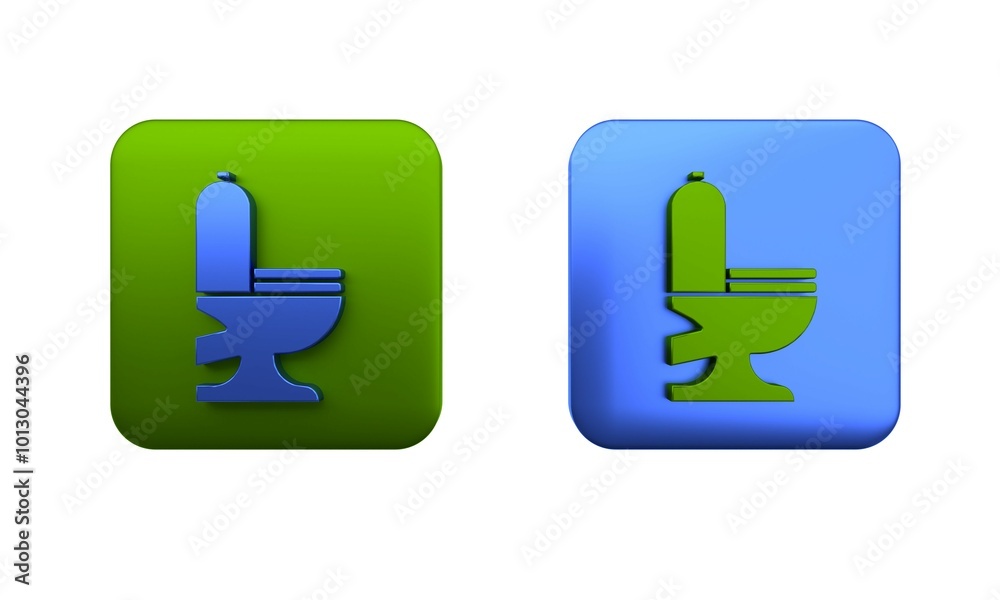 Colorful Toilet bowl icon isolated on white background. Square button. 3D render illustration Colorful Toilet bowl icon isolated on white background. Square button. 3D render illustration