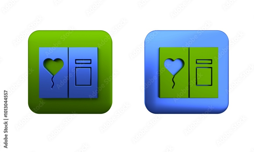 Colorful Greeting card icon isolated on white background. Celebration poster template for invitation or greeting card. Square button. 3D render illustration Colorful Greeting card icon isolated on white background. Celebration poster template for invitation or greeting card. Square button. 3D render illustration